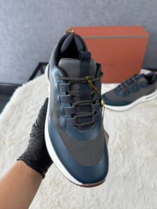 Loro Piana Weekend Walk Sneakers Grey Blue Leather - Afbeelding 3