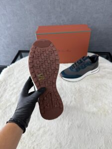 Loro Piana Weekend Walk Sneakers Grey Blue Leather - Afbeelding 6