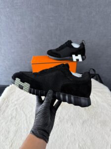Hermes Bouncing Sneakers Black Suede, White Logo - Afbeelding 4