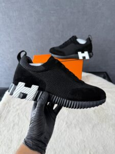 Hermes Bouncing Sneakers Black Suede, White Logo - Afbeelding 2