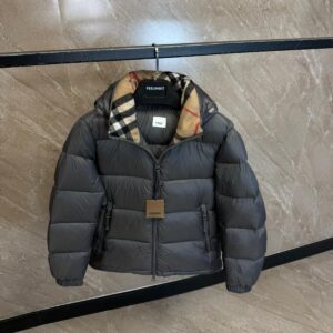 Burberry Cashmere Snowdon Puffer Jacket Grey High Quality